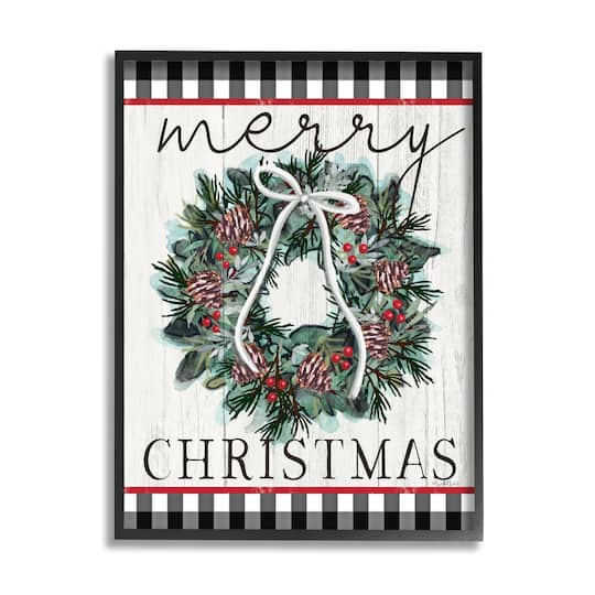 Stupell Industries Merry Christmas Tartan Wreath Framed Giclee Art